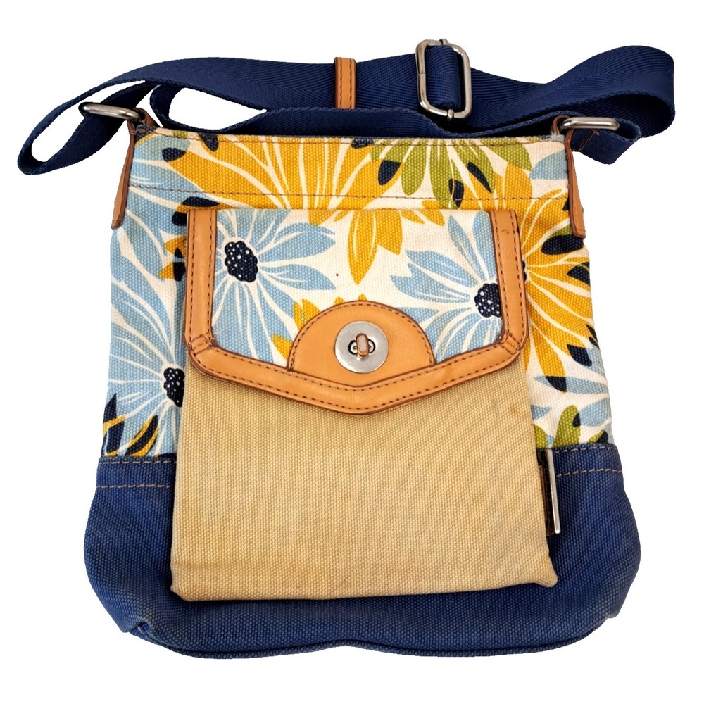 Franco Sarto Canvas Sunflower Floral Print Satchel Bag Boho Purse 8x8x2